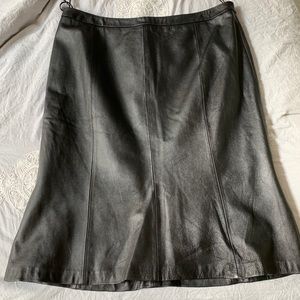 Kasper Genuine Black Leather Midi Skirt - Size 14